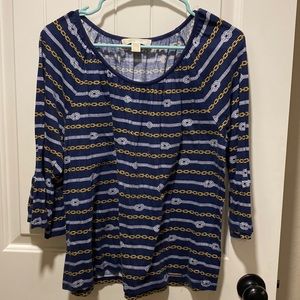 MICHAEL Michael Kors Navy and Gold Chain Print Blouse